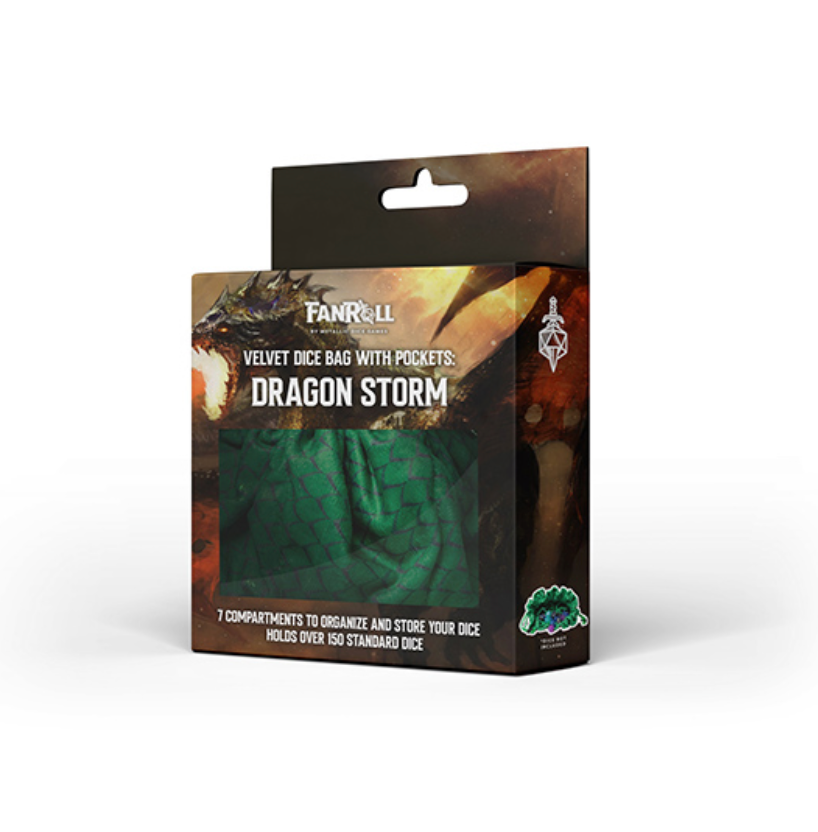 Fanroll - Dragon Storm Velvet Compartment Dice Bag - Green Dragon Scales