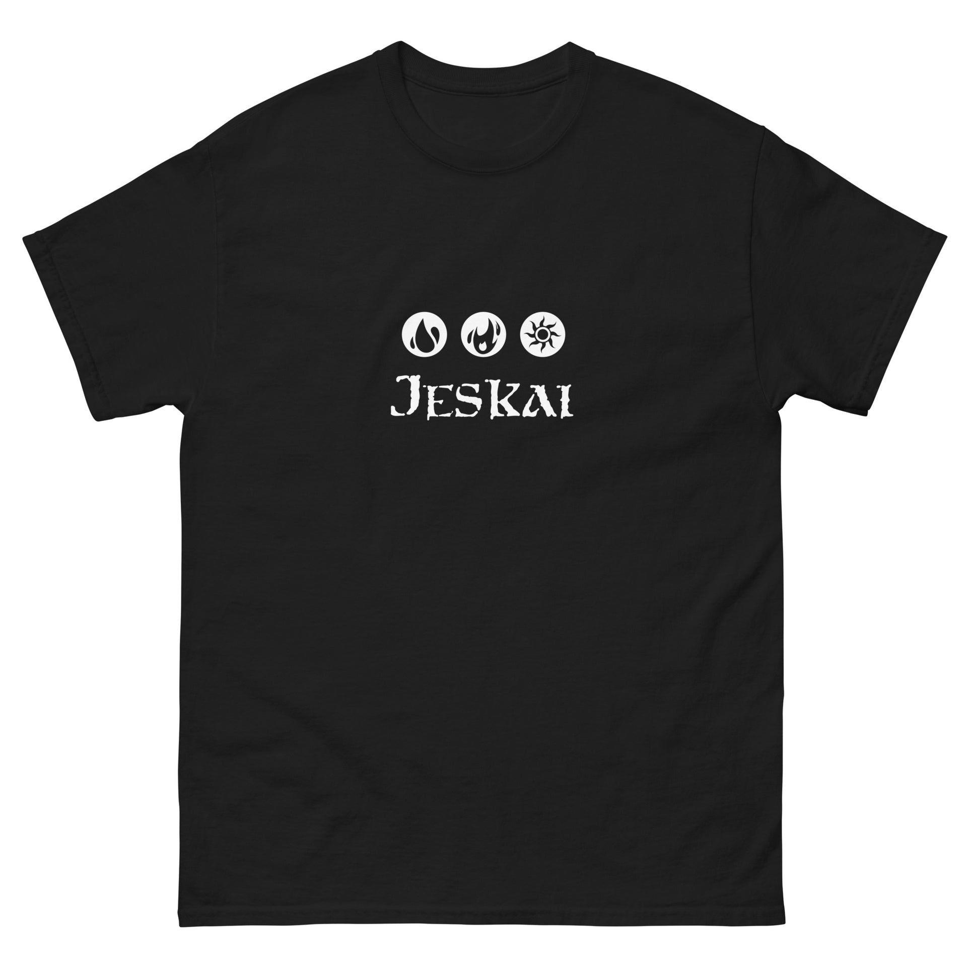 MTG Jeskai logo cotton T-Shirt, Black, Blue, Gold, Red